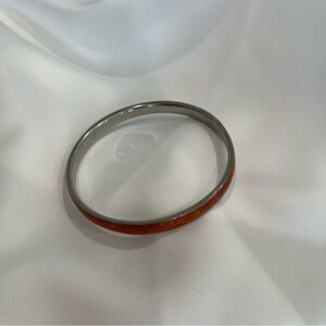 Silver and Orange Bangle Bracelet 8.5 inch diameter. (1-110)